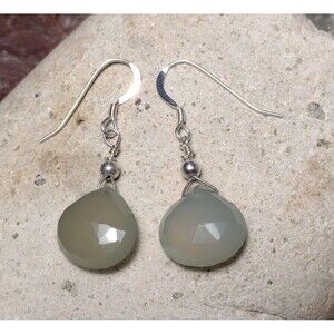 Gray Green Gemstone .925 Sterling Silver Dangle Earrings